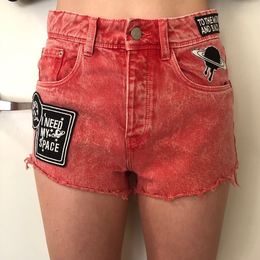 Zara “Outer Space” Red Shorts with Patches